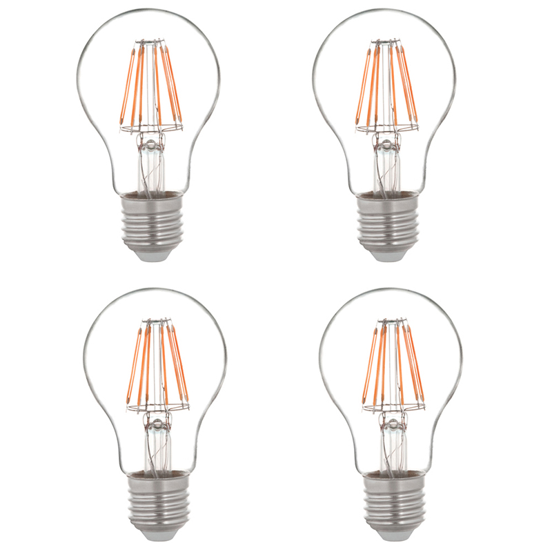 A19 E26/E27 6W LED Vintage Antique Filament Light Bulb, 60W Equivalent, 4-Pack, AC100-130V or 220-240V